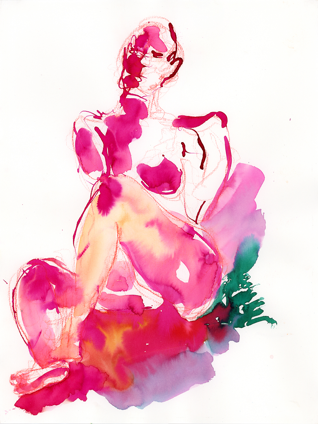 femme assise rose